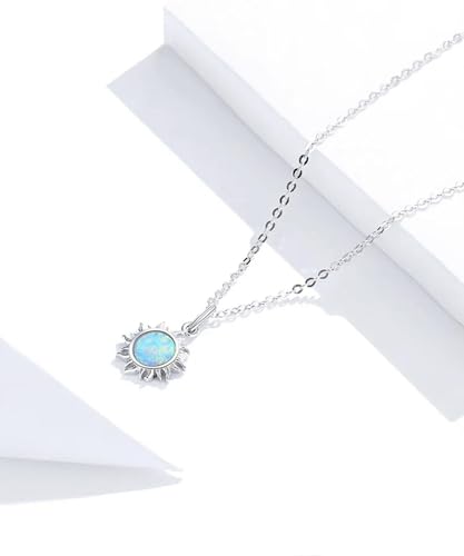 Collier soleil opale blanche argent anti-ternissement chaîne Apollo solide