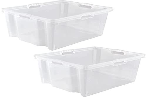 keeeper 2x Aufbewahrungsbox mit integrierten Griffen, Größe: XXL, 52 x 43 x 26 cm, 44 Liter, transparent
