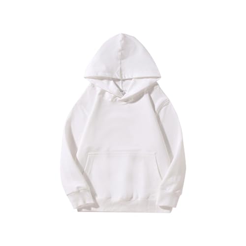 Kids Pullover Hoodies Plain Cute Hoodie Sweatshirts Oversized Thin Lightweight School Tops Clothes (White, 7-8 Years)