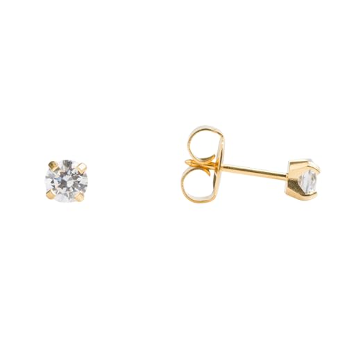 STUDEX Sensitive Cubic Zirconia Stud Earrings 4mm | Hypoallergenic and Nickel Safe for Sensitive Ears | Gold Plated Posts | High Fashion Earrings for Women and Men-PR-742-S