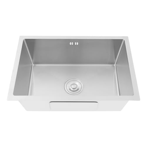 Fregadero de cocina plateado, fregadero multifuncional de acero inoxidable, fregadero de un solo tazón, para cocinas, restaurantes, tiendas de postres, cafés 60 x 40 x 22 cm