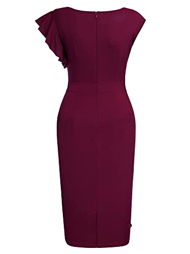 Image of AISIZE Women's Pinup Vintage Ruffle Sleeves Cocktail Party Pencil Dress