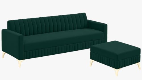 Image of AMATA Falcon 4 Seater L Shape Suede Velvet Fabric Greencolour Sofa Set with Two Cushions Perfect for Home Office Guests Living Room (Falcon Green, Falcon 4 Seater l Shape)(3 Year Warranty)