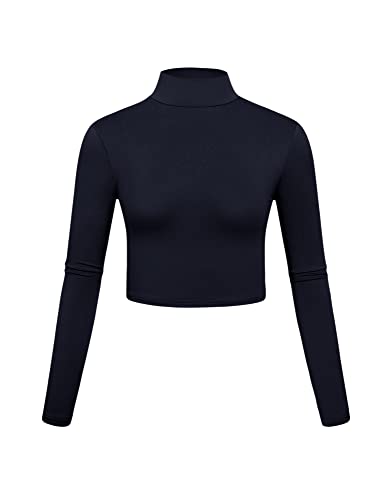 Image of Kindcall Lightweight Mock Turtleneck Crop Tops Long Sleeve Casual Base Layer for Women