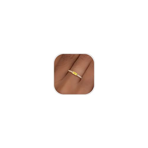 RLMOON Gold Birthstone Rings for Women Non Tarnish 14K Gold Plated Stackable Ring Dainty CZ Yellow Gemstone Eternity Band Size 7