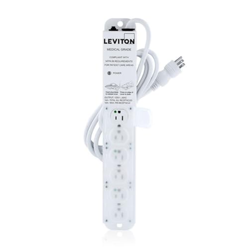 Leviton Medical Grade Power Strip 15-Amp 125-volt 6-Outlets 7-Feet Cord Length 5306M-1N7