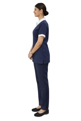 Image of UNIFORM CRAFT Women Executive Uniform Set - Top & Pant with White Collar | Formal Office Wear | Hospitality & Corporate Staff Uniform - Navy - S