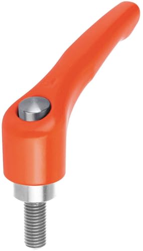 Image of Kipp 06461-92062X60 Zinc Adjustable Handle with Protective Cap and M6 External Thread, Modern Design Style, Stainless Steel Components, Metric, Orange Powder-Coated Finish, 60 mm Screw Length, Size 2