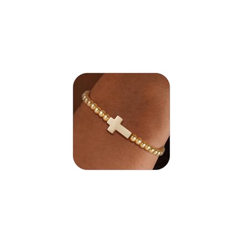 SLOONG Cross Bracelet for Women, 14k Gold Plated Bracelets Non Tarnish Trendy Waterproof Jewelry Christian Gifts