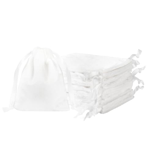 QIANF 12pcs White Velvet Drawstring Bags 3x4 inches Mini Velvet Cloth Gift Bags Jewelry Pouches for Storage Wedding Party Favor Christmas 3x4