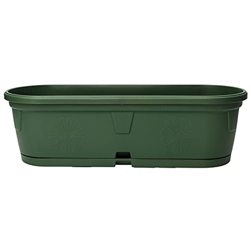 Gariella Pflanzkübel mit Untersetzer für Innen- und Außenbereich wetterfest Dekoration Balkon Büro Pflanzgefäß Blumentopf länglich oval 8,7l grün dunkelgrün