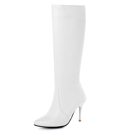 BEAUPAS Women's Zip Up Knee High Boots Stiletto Heel Pointed Toe High Heels Boots Shoes