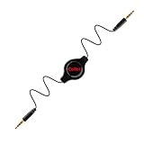 Cellet Retractable Stereo Auxiliary Cable – 32' Extendable Aux Cord for Car, Headphones, Speakers & More – Compact, Tangle-Free Design – 3.5mm Male to 3.5mm Male Audio Jack – Black