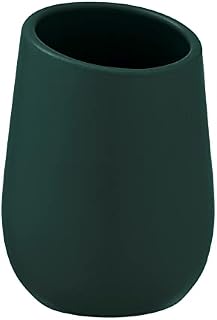 WENKO Badi Black Ceramic Tumbler - Toothbrush Holder for Toothbrush and Toothpaste, Ceramic, 8 x 11 x 8 cm, Black