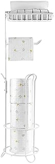 Linkidea Toilet Paper Stand Holder, Bathroom Freestanding Tissue Dispenser Storage Organizer Holds 3 Backup Big Jumbo Mega Rolls with1 Roll Holder, Top Shelf for Wipes & Phones (White)
