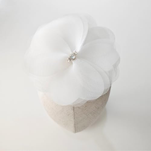 Baby Headbands White Flower Headband for Baby Girls, Big White Bow with Rhinestone, Pearl, Toddler Headband Infant White Bows for Hair, Baptism Gift, Christening, Photo Shoot3