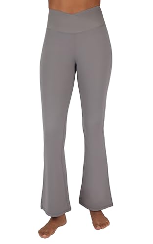 90 Degree By Reflex Womens Wonderlink Madison Elastic Free High Crossover V-Back Waist Flared Leg Yoga Pant - Frost Gray - XL
