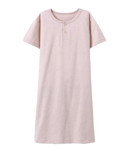 ABALACOCO Girls Organic Cotton Nightgown for Toddler Sleepwear Pajama Dress,Home Nightshirt Short Long Sleeve Soft Wear 2-14T (8-9 Years, 02#Short)