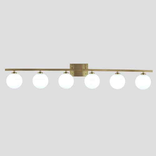 Luminaire de salle de bain vintage or brossé et 6 lampes de miroir en verre opaque