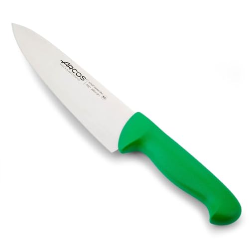 Arcos Cuchillo Chef Acero Inoxidable Nitrum y Hoja 200 mm. Cuchillo Cocina Profesional Multiusos. Mango ergonómico Polipropileno. Serie 2900. Color Verde.