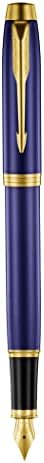Parker IM Premium Limited Edition Fountain Pen - Lustrous Blue Lacquer with Gold Trim - Fine Gold Nib - Black Ink - Gift Boxed