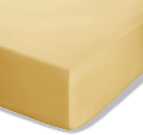 Catherine Lansfield Sábana Bajera Ajustable de percal Peinado de fácil Planchado, tamaño King, Color Amarillo Ocre