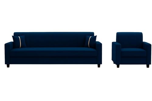 Image of FURNY Cosmos 5 Seater Fabric 3+1+1 Sofa Set (Dark Blue) Premium Velvet Finish | Durable Comfort | Ideal for Living Room, Office