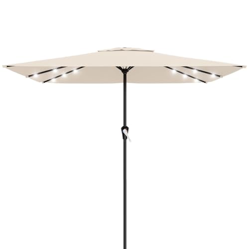 Image of AreShark 8' X 10' Rectangular Patio Umbrella with Solar Lights, Lighted Solar Umbrella with Crank, Outdoor Table Umbrella for Garden, Deck, Backyard, Pool and Beach, Cream-White