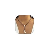 FUTIMELY Pearl Lariat Necklace for Women Black Leather Choker Necklace