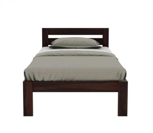 Image of KR Furniture Solid Sheesham Wood Single Bed with Headboard | Solid Wooden Cot for Bedroom, Guest Room & Apartment | Strong Frame Support with Sturdy Legs | 6 * 3 ft | Walnut Finish