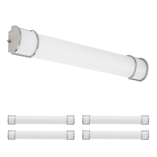 Image of ASD LED 36 inch Vanity Flush Mount Light Fixture, Linear Bathroom Lighting Bar | 3CCT, Dimmable, Energy Star, ETL Listed | 30W 2650LM 3000-5000K 120V | Long Bath Wall Sconce Over Mirror | Nickel, 4 Pack