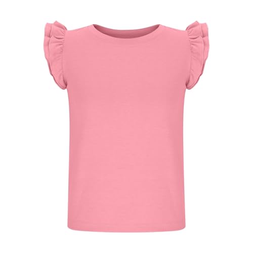 Girls Flutter Sleeve Shirts Comfy Cotton Blend Summer Crewneck Tee Tops Kids Girls Solid Color Casual Cute Tee Blouse4