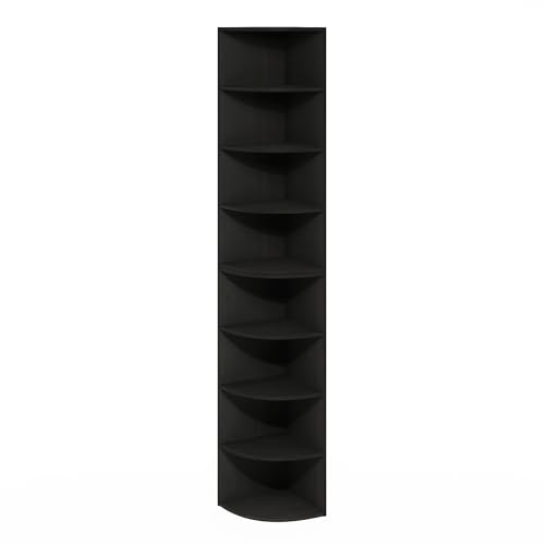 Image of Furinno ECON Corner Shelf, 8-Tier Corner Book Shelf, Storage Shelves, Display Rack, Bookshelf, for Organization and Storage, Living Room, Home Office, Espresso