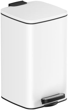 SONGMICS Bathroom Bin, 8L Small Bin, Pedal Toilet Bin for Small Spaces, Soft-Close Lid, Steel, White LTB591W0802