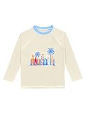 weVSwe Kinder UV Shirt Rashguard Shirts für Jungen Schwimmshirt für Kind Schnelltrocknend Badeshirt Schutz UPF 50+ Beiger Sandstrand 4 Jahre