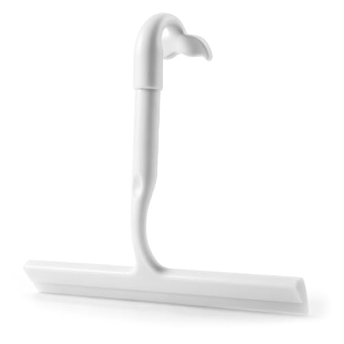 Image of Shower Squeegee for Glass Doors, 10-Inch Silicone, Fishtail Type Hook,White | One-piece Silicone, Fishtail Hook, Non-slip Grip and Quiet Glide for Shower Glass, Tile, Mirrors, Windows and Car Glass
