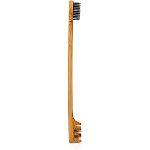GranNaturals Edges Brush and Comb for Edge Control - Nylon Bristles, Sturdy Bamboo Handle - Styling & Gentle Care Tools - Edge Fixer for Baby Hairs - Compact Curling Accessories for Thick, Curly Hair Cover