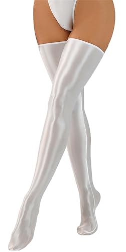 Image of FEOYA Women's Oil Glossy Thigh High Stockings Shiny Sheer Stockings Silky Smooth Over Knee Socks