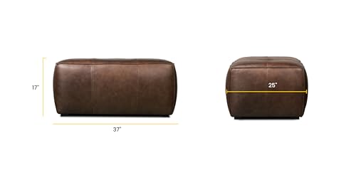 Image of Poly & BARK Capa Ottoman - 37 inch Rectangle Pouf with Feather-Down Topper - Full-Grain Leather Upholstered Pouf Ottoman for Living Room - Vintage Italian Leather in Chocolate Brown