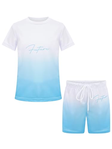 Boys Athletic Quick Dry Shorts Set Gradient Short Sleeve T-Shirt 2 Piece Outfit with Pockets Sports Set3