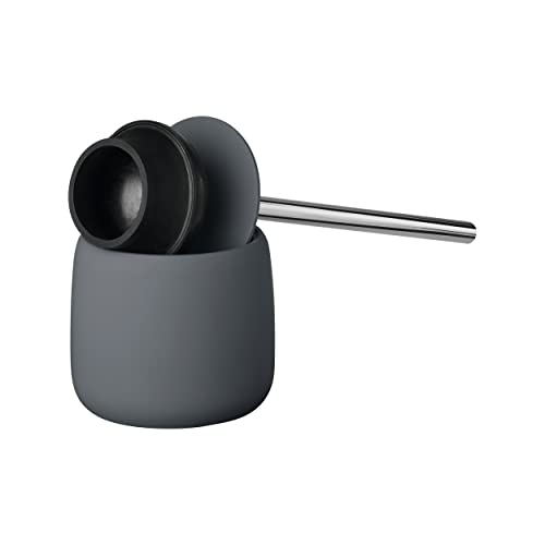 Image of blomus SONO Toilet Plunger with Decorative Holder - Ceramic Soft Touch with Stainless Handle - Modern Design - Magnet (Charcoal)