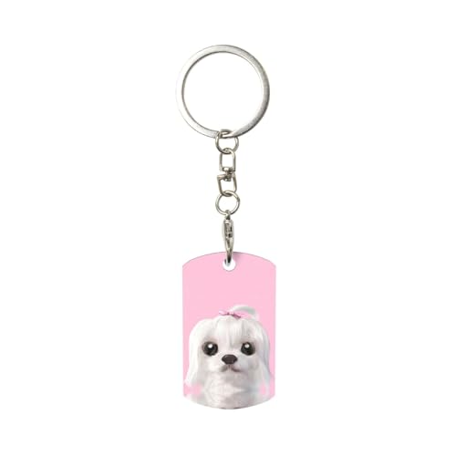 KAPPTYY Joli porte-clés de voiture en métal avec impression de chien maltais, blanc, taille unique