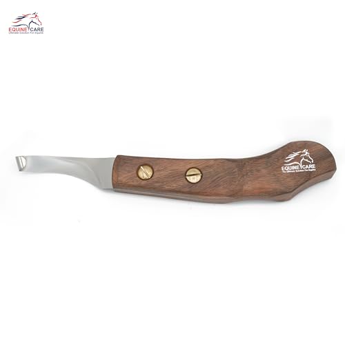 Image of Equine Care Left-Handed Farrier Hoof Knife, Sheesham Wood Handle | Left-handed farrier hoof knife with genuine Sheesham wood handle; curved J2 stainless steel blade