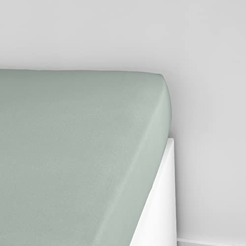 Today Essential - Drap Housse 90X190 cm 1 Personne Jersey 100% Coton Uni, Celadon