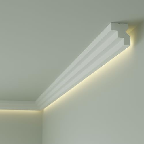 Image of Pushglossy 9 Pcs 47.24 inch(Total 35.4 Ft) Ceiling Crown Molding with LED Duct Kit for Seamless Ambient Accent Lighting Waterproof Channel for Easy LED Trim Moulding Strip Installation