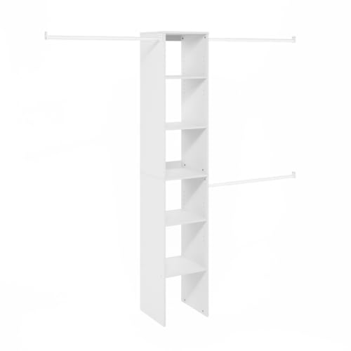Image of Furinno FANO Closet Organizers and Storage, 5-Tier Closet Storage Organizer with 3 Hanging Bars, Wardrobe Closet Shelf Towers, Adjustable Shelves, for Bedroom, Living Room, White
