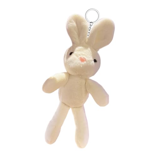 Yhsioaklo Llavero con forma de conejo, peluche portátil en forma de peluche suave y lindo, peluche portátil en forma de conejito de Pascua, incluye mochila, muñecos de animales como regalo, Blanco