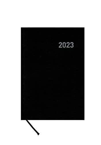 Agenda 2023 Anual Tamaño A5 - Día Página - Tapa Dura y con Punto de Lectura - Planificador - Uso Diario, Oficina, Trabajo (Negro) Cover