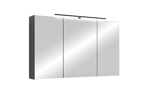 byLIVING Spiegelschrank Spree/Korpus matt mit Spiegeltüren/Hängeschrank mit Soft-Close-Funktion/Inklusive LED-Beleuchtung/Badschrank mit Stecker- und Schalterdose/B 100, H 60, T 20 cm (Anthrazit)