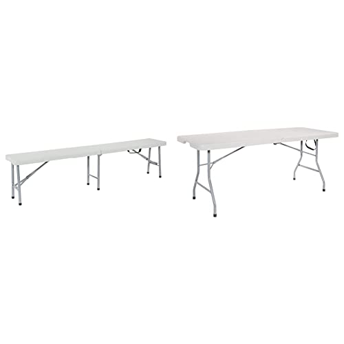 Office Star Resin Furniture For Indoor Or Outdoor Use, Single, Fold In Half 6 Foot Bench & Resin Rectangle Center-Folding Portable Table For Picnics, Camping, And Tailgating, 6 Feet #TOP19